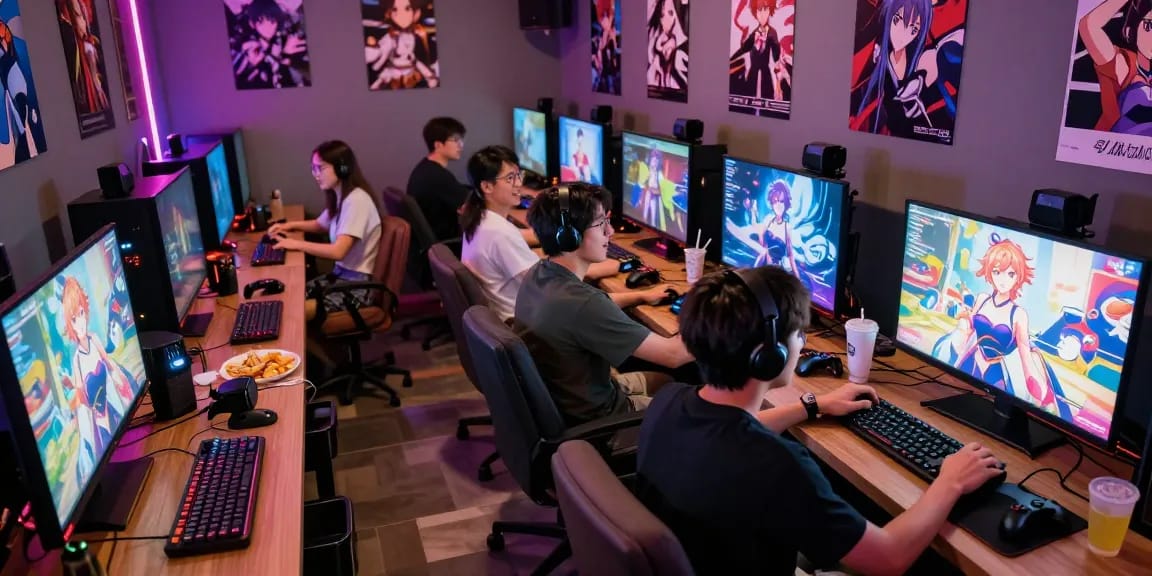 Engaged gamers exploring engaging hentai game experiences in a vibrant lounge.