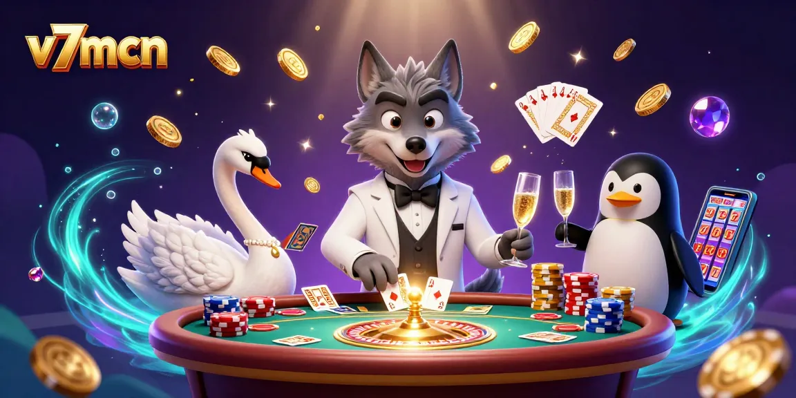Win big with v7mcn's lively casino scene featuring wolves and pop-up poker games.