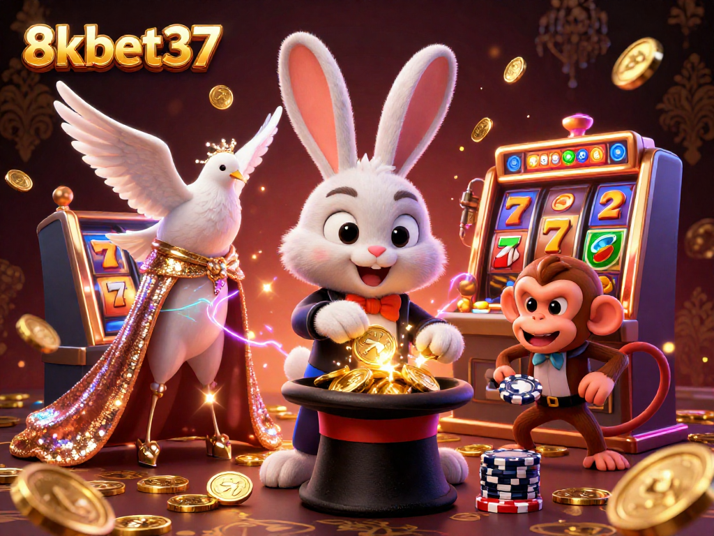 Experience thrilling gaming at 8kbet37 with a magician rabbit and dazzling casino excitement.