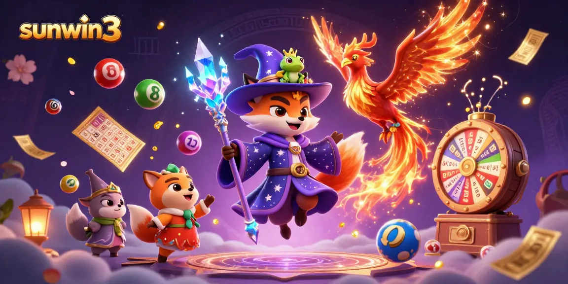 Engage in thrilling gameplay at sunwin3 with dynamic elements like bouncing lottery balls and a magical wizard fox.