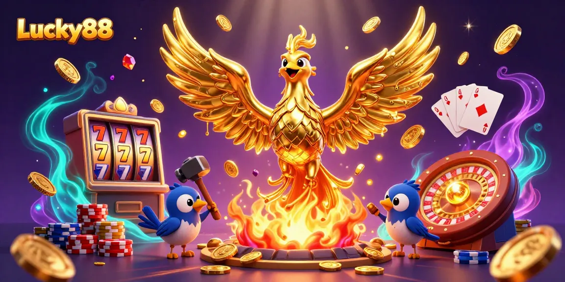Experience the excitement of Lucky88 slot gameplay with cascading coins and vivid 3D casino elements.