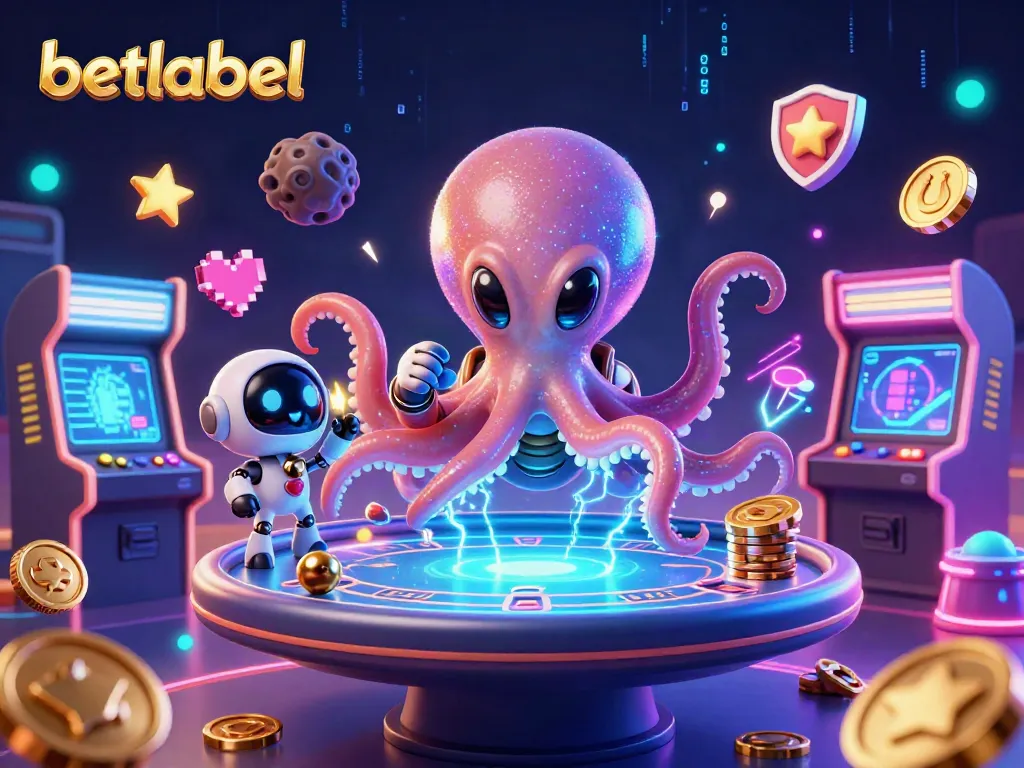 Betlabel brings an exciting 3D scene of an alien octopus at a poker table, engaging players in fun.