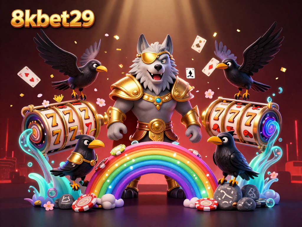 Engage with the vibrant 8kbet29 casino scene featuring Norse mythology elements and dynamic gaming visuals.