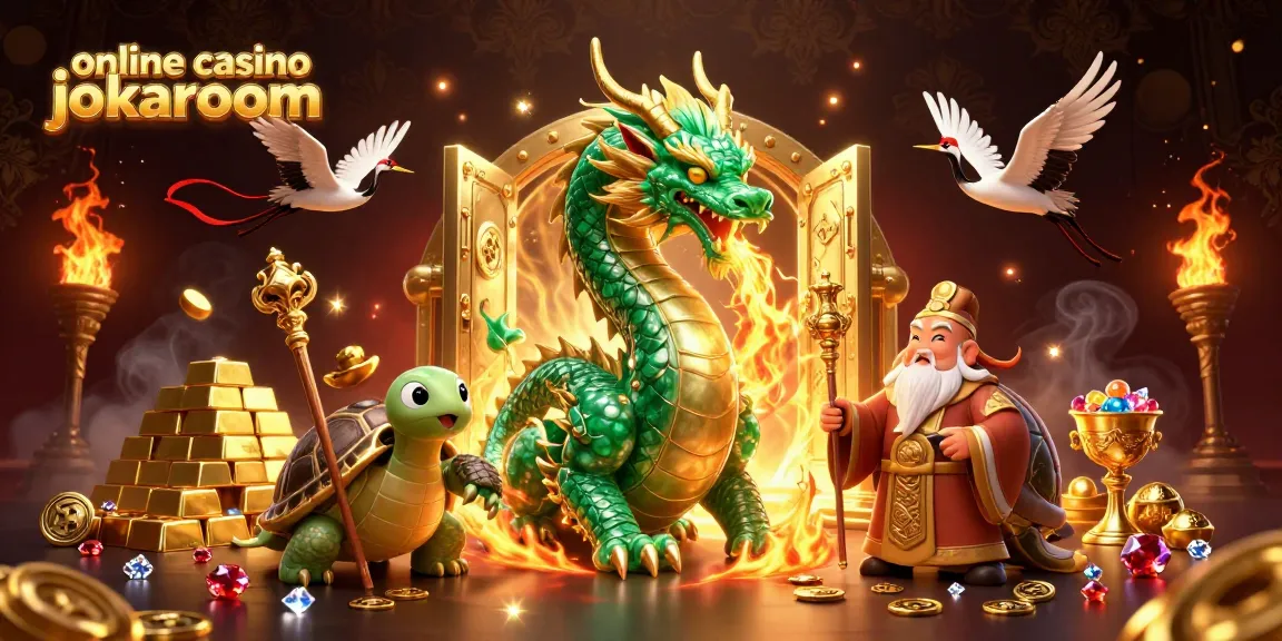 Experience luck at online casino jokaroom, featuring vibrant dragons and golden treasures.
