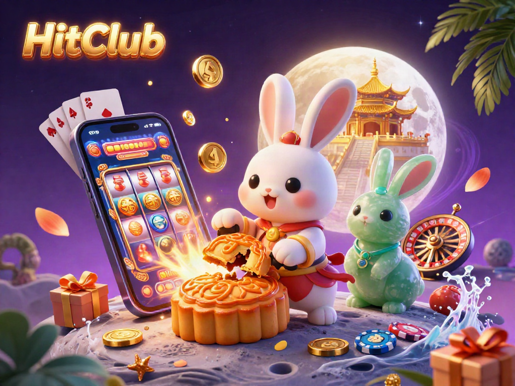 Engage with exciting slot games at HitClub amidst vibrant lunar festivities, featuring colorful reels and festive characters.