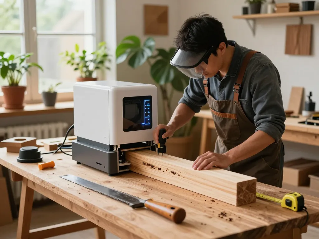 tecnologia microonde antitarlo in un laboratorio di trattamento del legno con artigiano e attrezzi