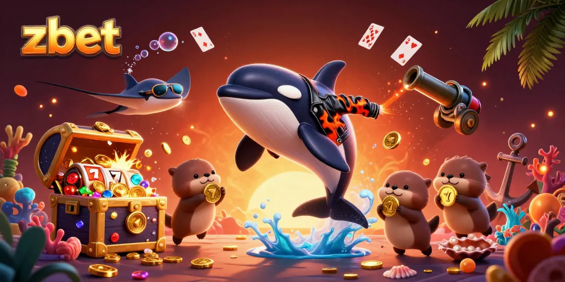 Celebrate winnings with zbet’s vibrant casino scene featuring a playful orca, stingray, and otters.
