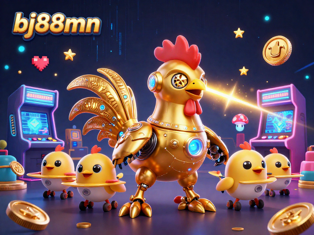 Engage in thrilling gaming with bj88mn's vibrant 3D gaming illustration showcasing exciting casino elements.