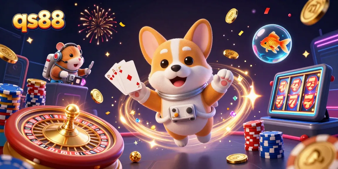 Engage with qs88's thrilling space casino adventure featuring gaming icons and characters.