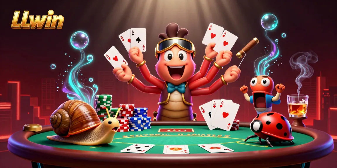 LLwin players engage in a thrilling poker game at a vibrant 3D casino table.