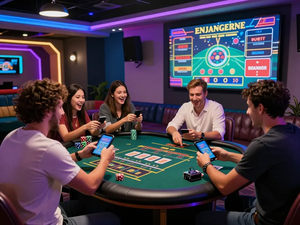 Group enjoying a vibrant MM88 online casino game night with active betting.