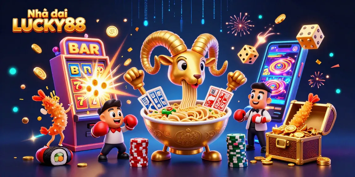 Experience excitement at Nhà cái LUCKY88 with vibrant casino characters and thrilling game elements.