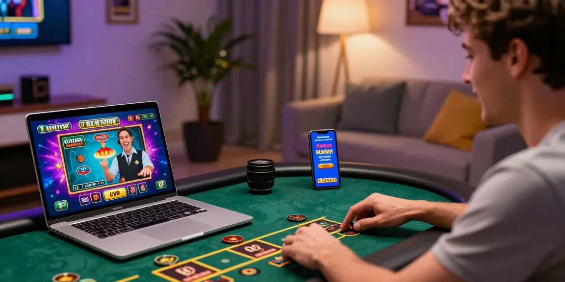 Migliori casinò online non aams scene featuring a player engaged at a virtual table with interactive live dealer, showcasing an exciting casino atmosphere.