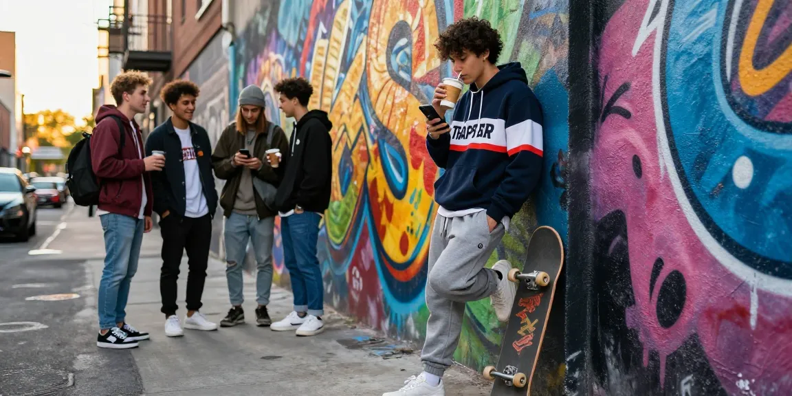 Felpa Trapstar shooters in un ambiente streetwear elegante, vibrazioni di moda urbana con colori vivaci.