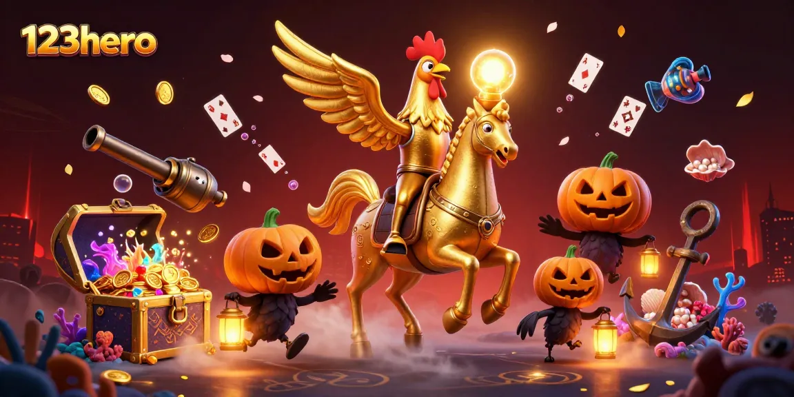 Engage with the vibrant 123hero casino adventure, featuring a golden rooster in a dynamic gaming scene.