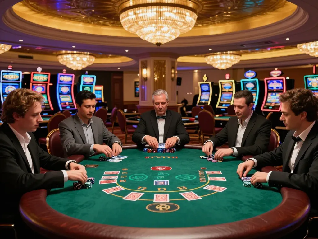 Jun88 players enjoying an engaging blackjack game in upscale casino atmosphere