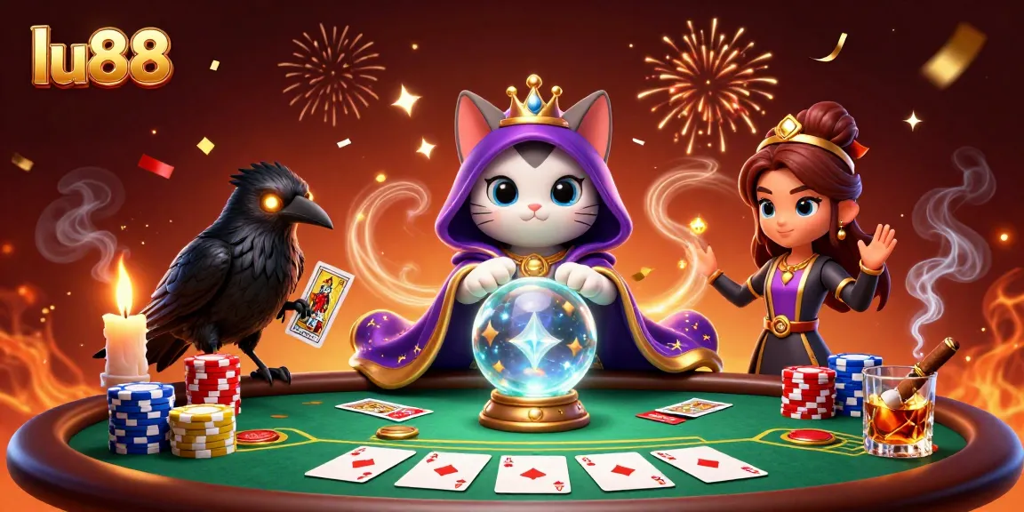 Experience thrilling poker action with lu88, featuring mystic characters and vibrant casino elements.