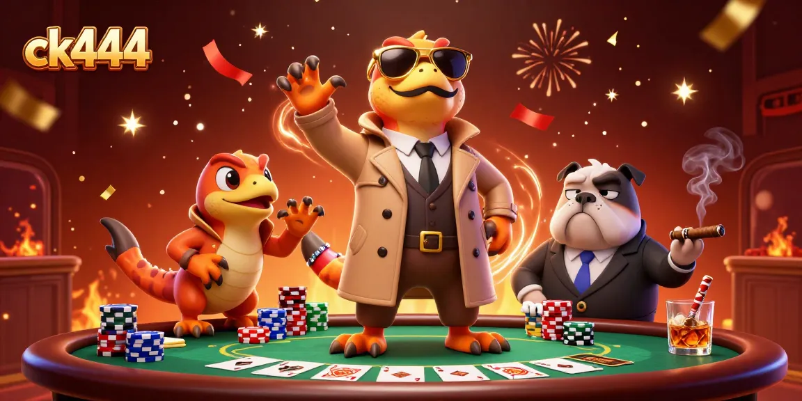 Experience the thrills of ck444 with cartoon raptors at a vibrant casino scene.