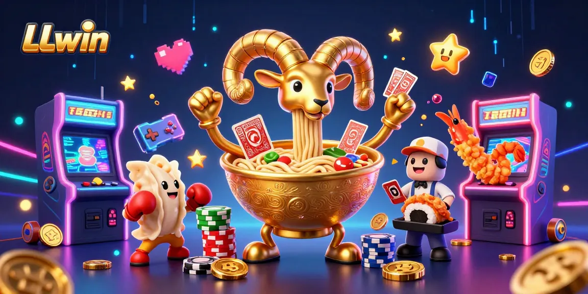 Engage with LLwin's exciting gaming experience featuring vibrant characters and casino elements in a lively 3D scene.