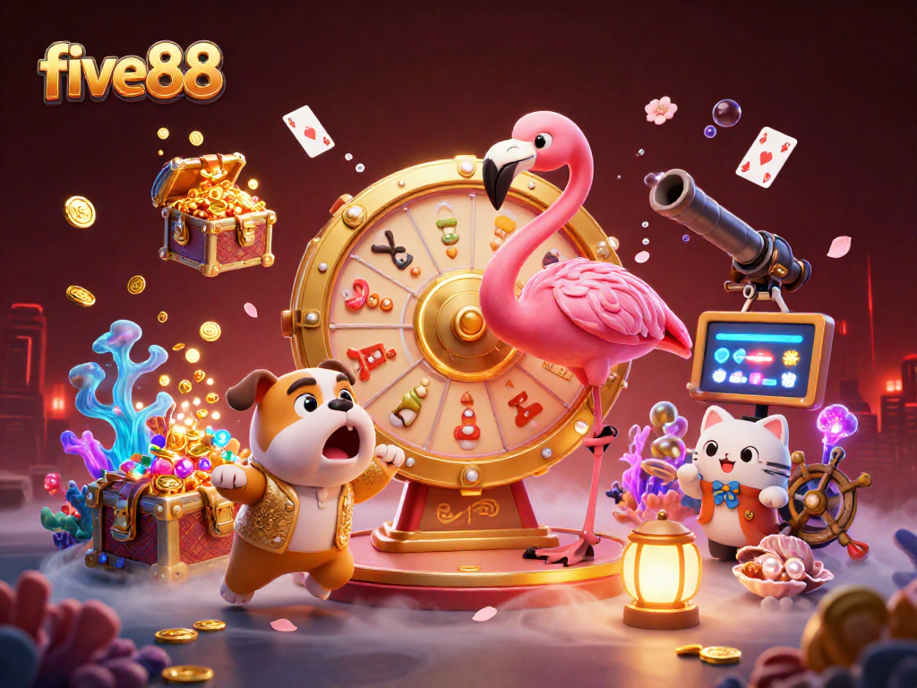 Experience the excitement of five88 with a vibrant game show scene showcasing high-energy characters and thrilling prizes.