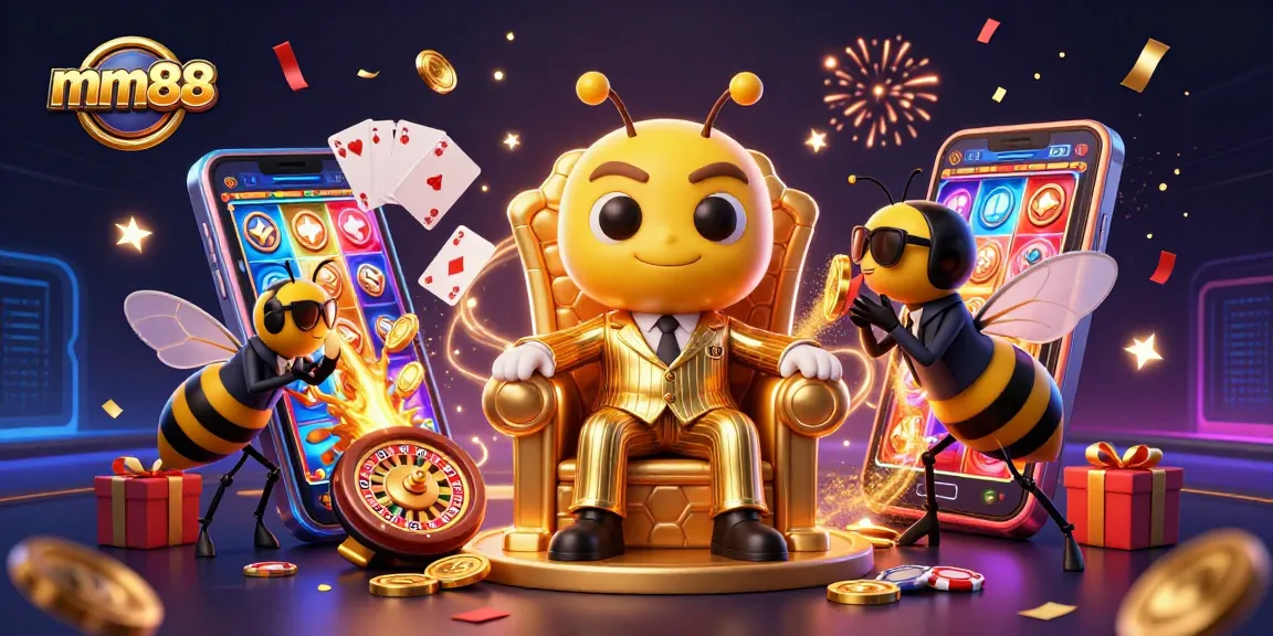 Engage with mm88 and discover thrilling casino games through a vibrant 3D illustration.