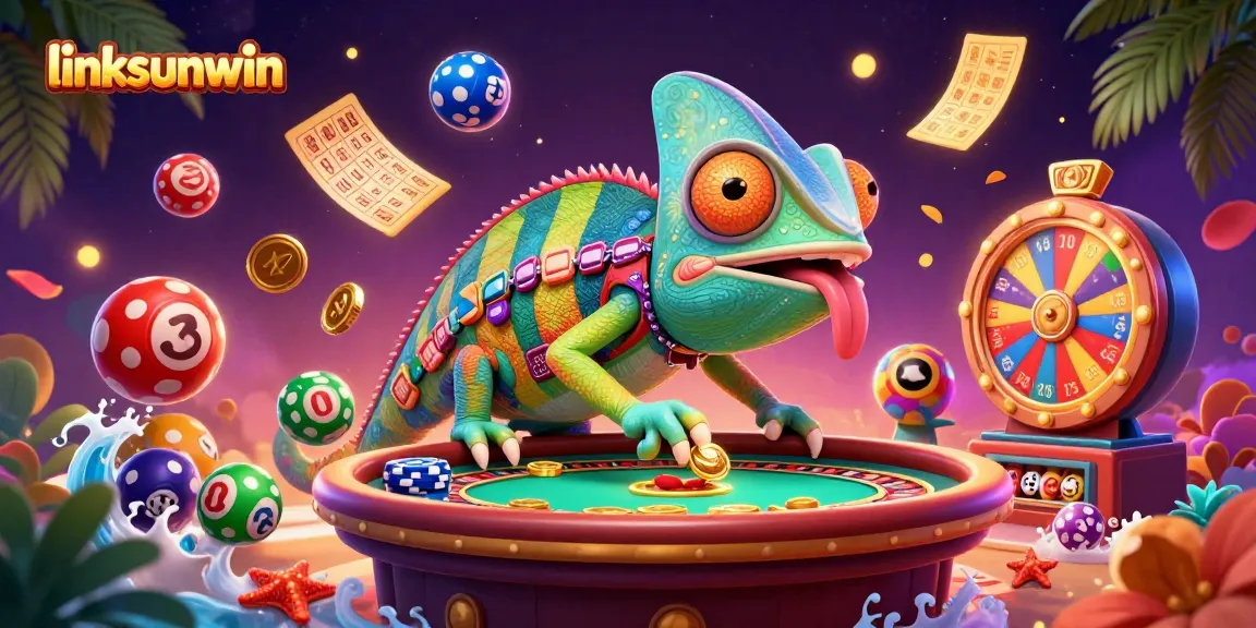 Engage with linksunwin's vibrant cash games as a colorful chameleon owner celebrates winnings.