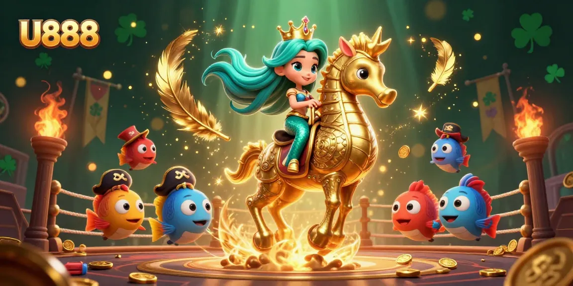Experience the excitement of U888 with vibrant casino elements and dynamic characters in this stunning 3D illustration.