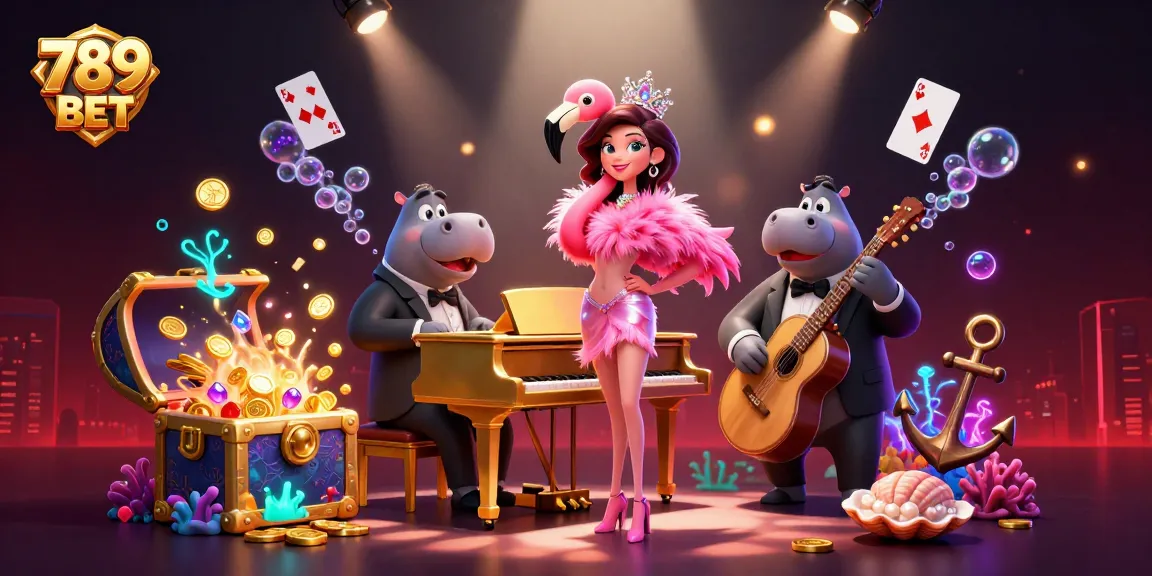 Experience the lively entertainment at 789 BET with a vibrant casino illustration featuring dynamic characters.