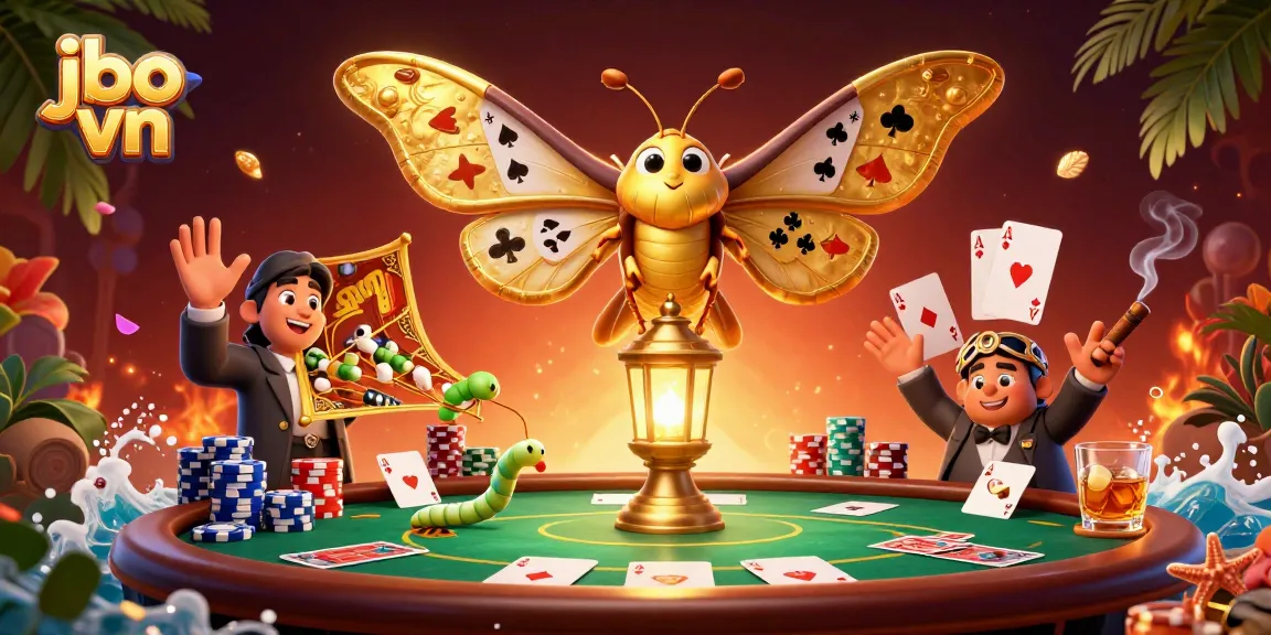 Experience thrilling gaming with jbo vn as golden moths embody luck in a vibrant casino scene.